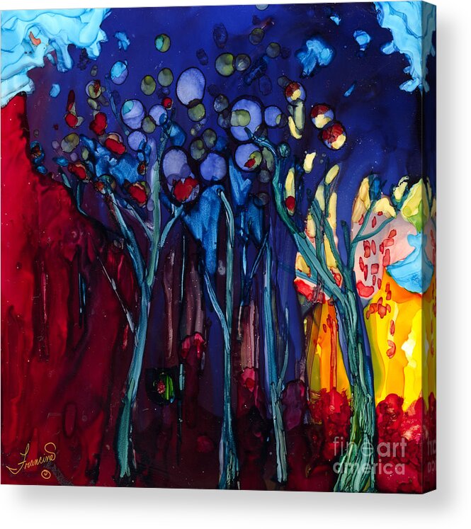 Blue Acrylic Print featuring the mixed media Blue Trees One by Francine Dufour Jones