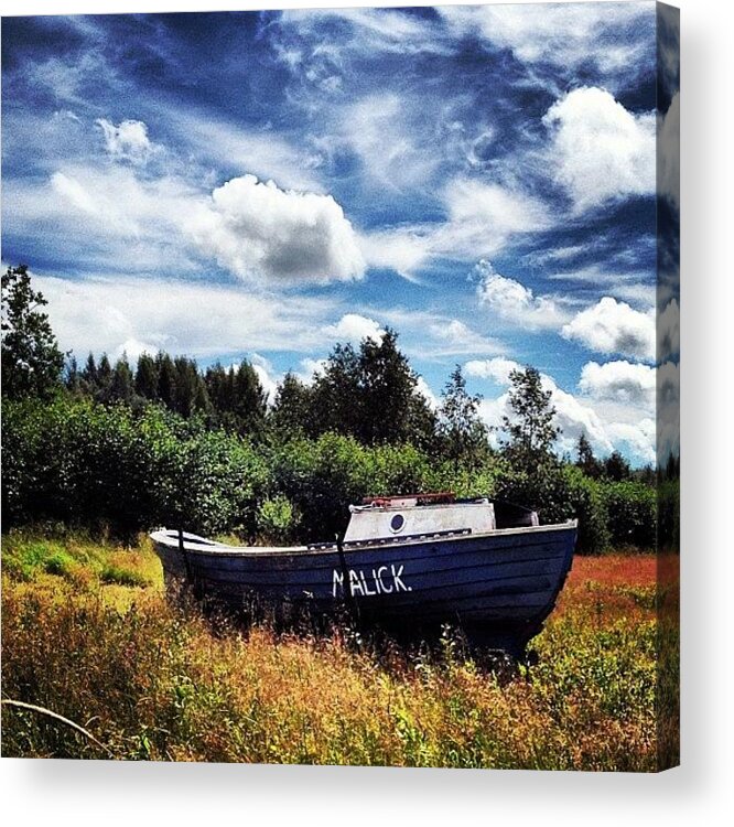 Summer Acrylic Print featuring the photograph #boat #grass #sky #cloudysky #bluesky by Carina Ro