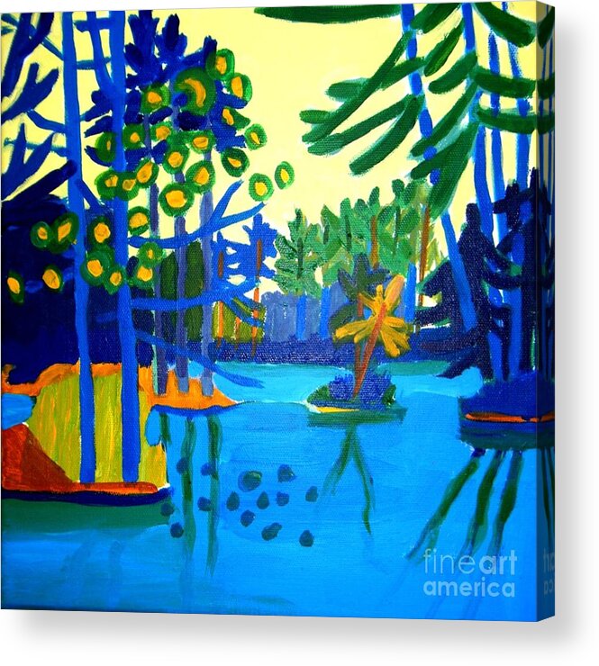 Landscape Acrylic Print featuring the painting Boatride on Massapoag by Debra Bretton Robinson
