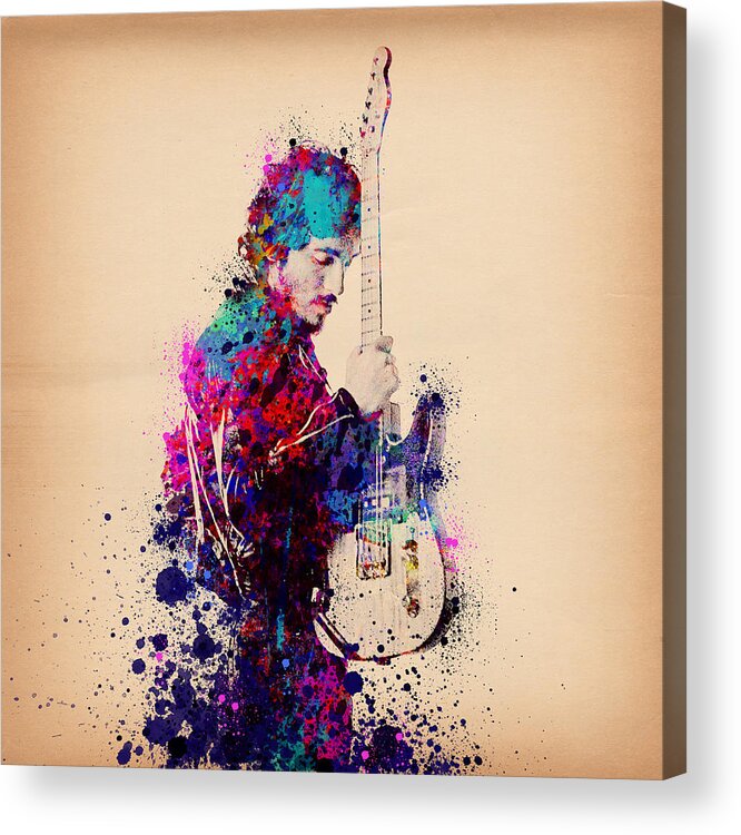 Music Acrylic Print featuring the painting Bruce Springsteen Splats And Guitar by Bekim M