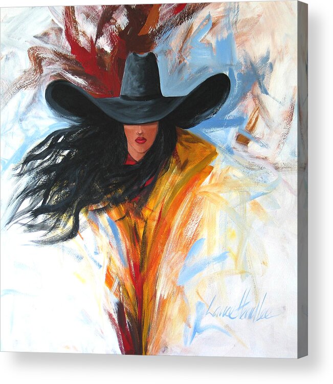 Cowgirl Acrylic Print featuring the painting Brushstroke Cowgirl by Lance Headlee