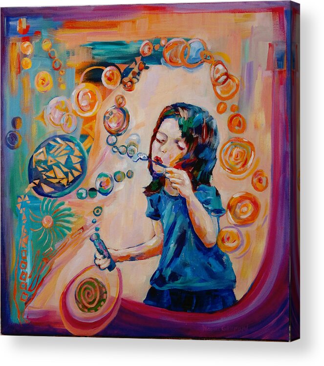 Kids Play Acrylic Print featuring the painting Bubbles bubble by Naomi Gerrard