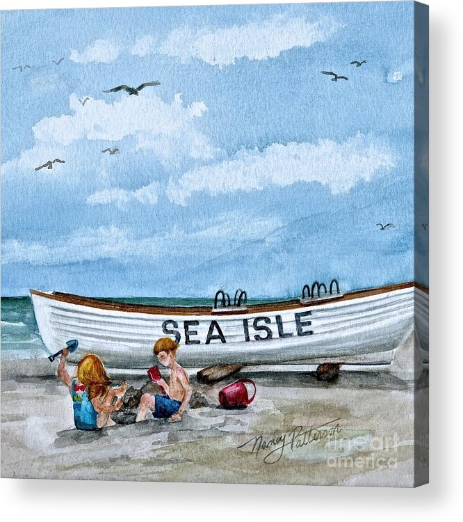 Sea Isle City Lifeguard Boat Acrylic Print featuring the painting Buddies in Sea Isle City 2 by Nancy Patterson