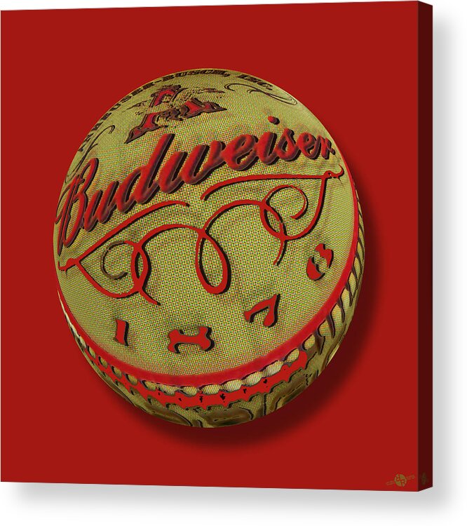 Budweiser Acrylic Print featuring the painting Budweiser Cap Orb by Tony Rubino