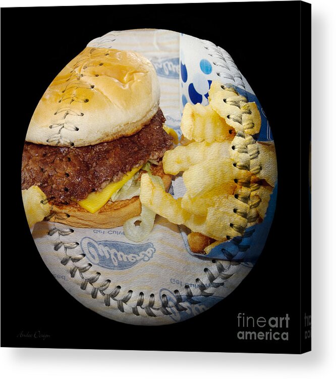 Baseball Acrylic Print featuring the photograph Burger And Fries Baseball Square by Andee Design
