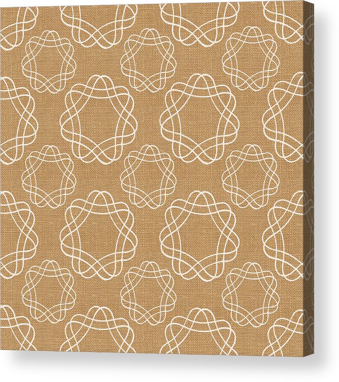 Burlap Acrylic Print featuring the mixed media Burlap and White Geometric Flowers by Linda Woods