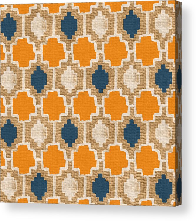 Abstract Pattern Acrylic Print featuring the painting Burlap Blue and Orange design by Linda Woods