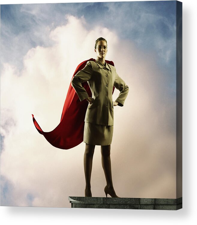 Toughness Acrylic Print featuring the photograph Businesswoman with cape by Colin Anderson