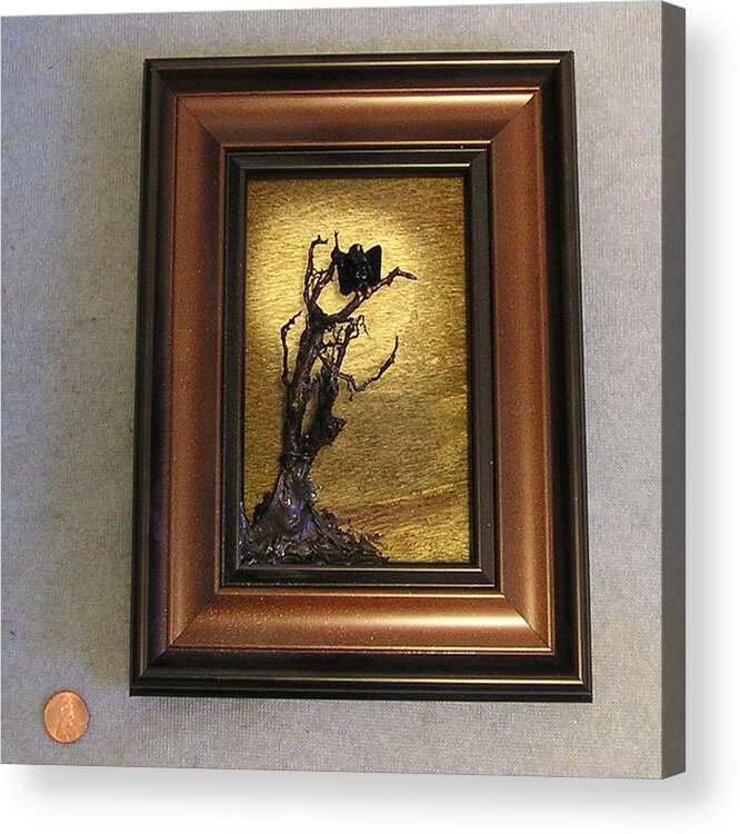 Vulture Acrylic Print featuring the mixed media Buzzard with Gold Sun by Roger Swezey