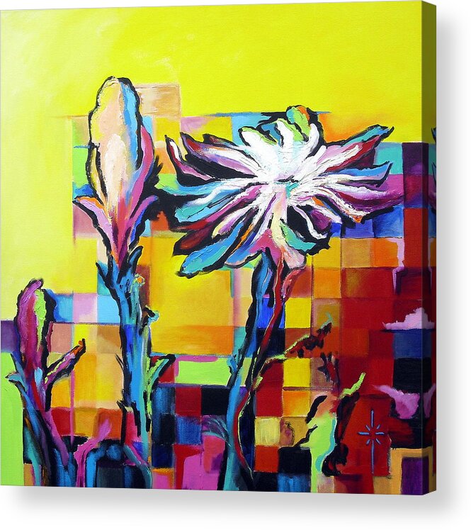 Bright Acrylic Print featuring the painting Cactus Blossom by Jodie Marie Anne Richardson Traugott     aka jm-ART