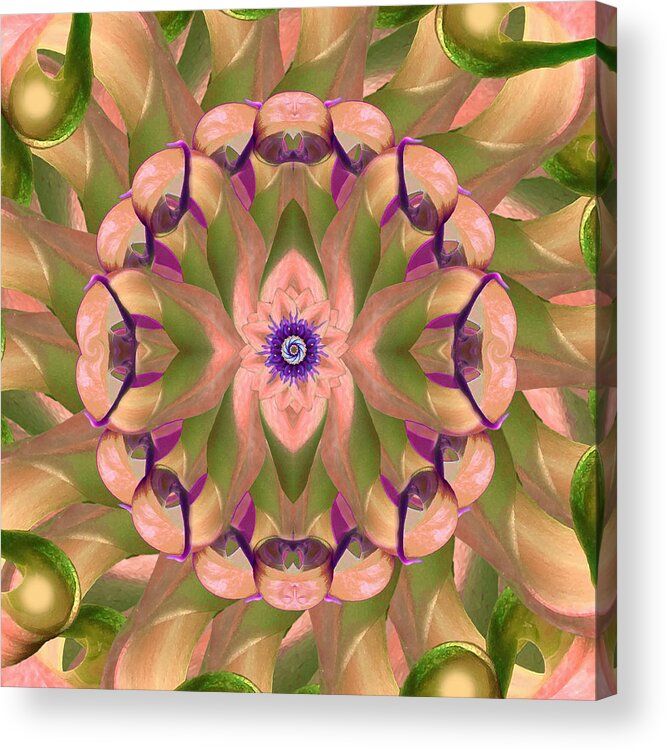 Peach Acrylic Print featuring the digital art Calla Lotus Kaleidoscope by Deborah Smith