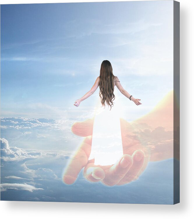 Manipulation Acrylic Print featuring the digital art Carried By God's Hand by Ester McGuire