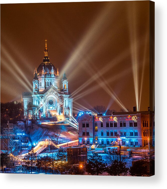 Long Exposure Acrylic Print featuring the photograph Cathedral Of St Paul Ready for Red bull crashed Ice by Paul Freidlund