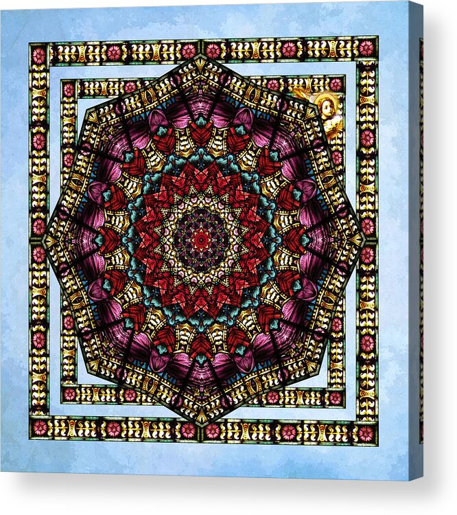 stained Glass Acrylic Print featuring the digital art Cherub Window Kaleidoscope by Deborah Smith