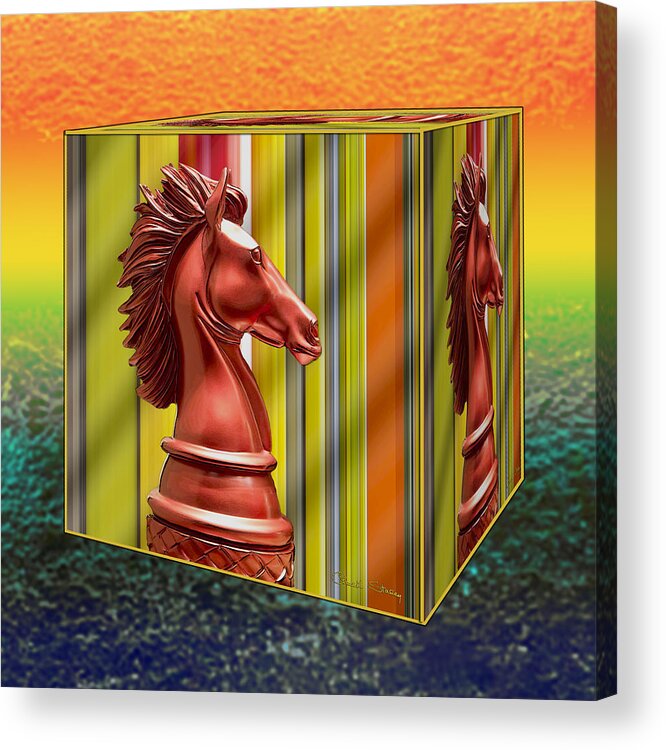 Chess - Knight On A Cube Acrylic Print featuring the digital art Chess - Knight on a Cube by Chuck Staley