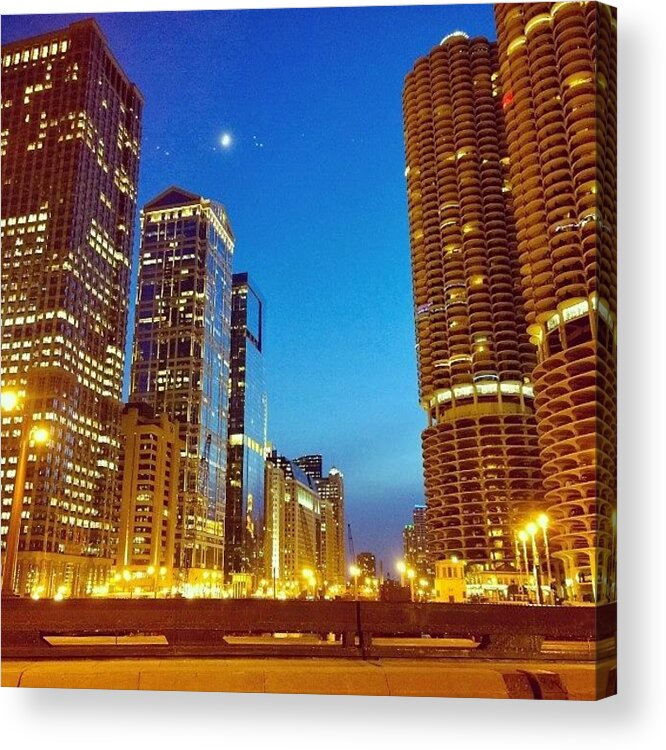 Cityscape Acrylic Print featuring the photograph Chicago River Buildings At Night Taken by Paul Velgos