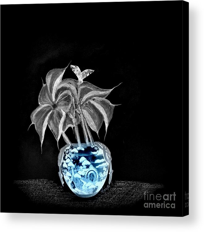 Flowers Acrylic Print featuring the drawing Chinese Vase by Sylvie Leandre