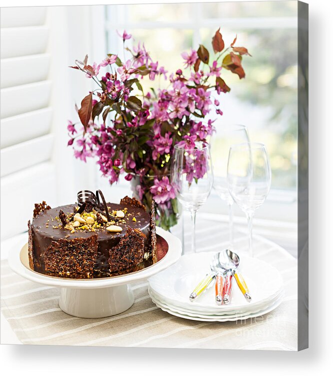 Cake Acrylic Print featuring the photograph Chocolate cake with flowers by Elena Elisseeva