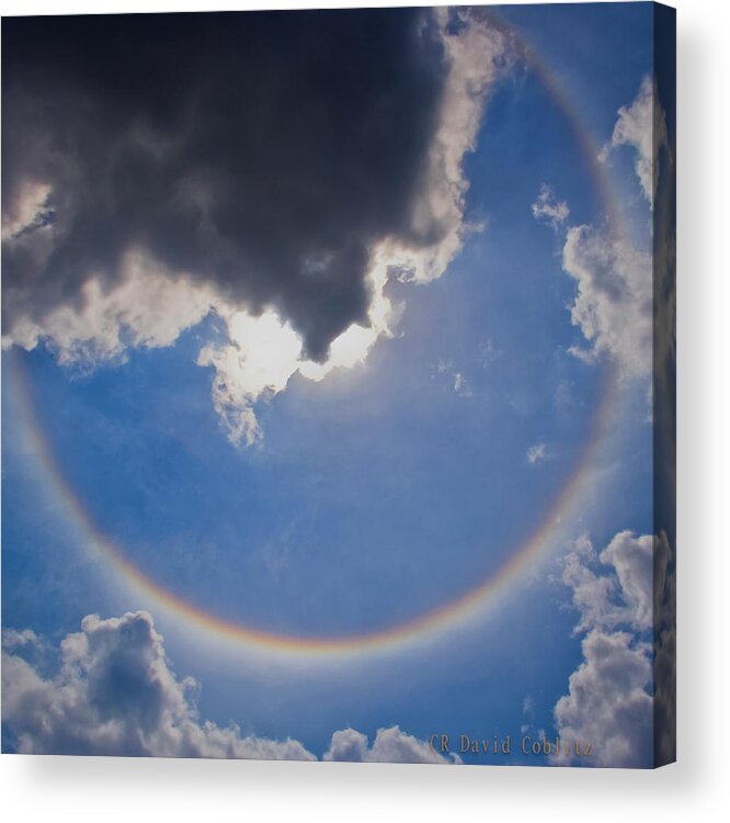Rainbow Circular Square Clouds Sky Medical Evidence Based Design Art Healing Inspiration Inspriational Blue Sun Cumulous Cirrus Acrylic Print featuring the photograph Circular Rainbow-Large by David Coblitz