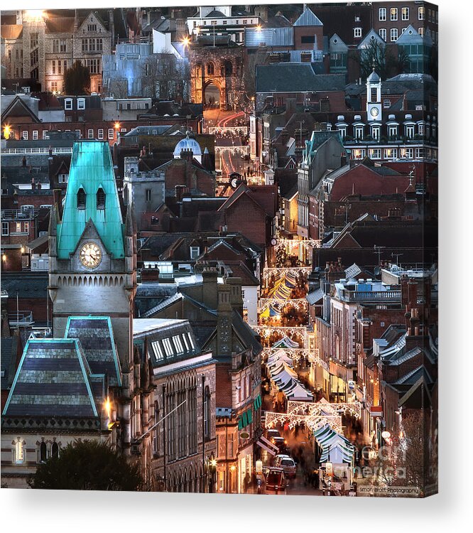 Town Acrylic Print featuring the photograph City night view at Christmas by Simon Bratt