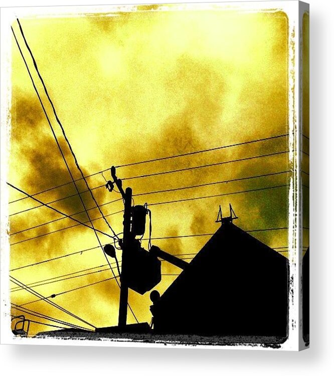 Wires Acrylic Print featuring the photograph Cloudy Yellow Sky Over Waller Street by Lynn Friedman
