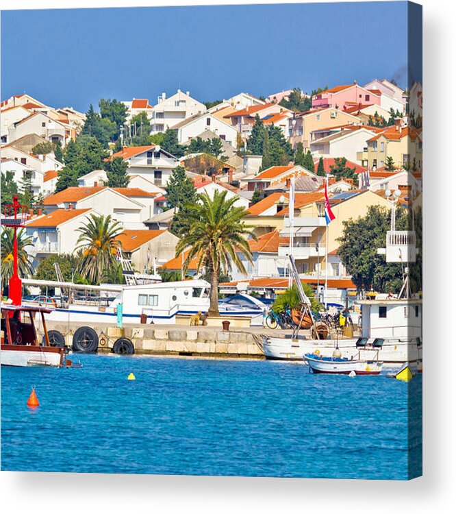 Croatia Acrylic Print featuring the photograph Coastal town of Novalja waterfront view by Brch Photography