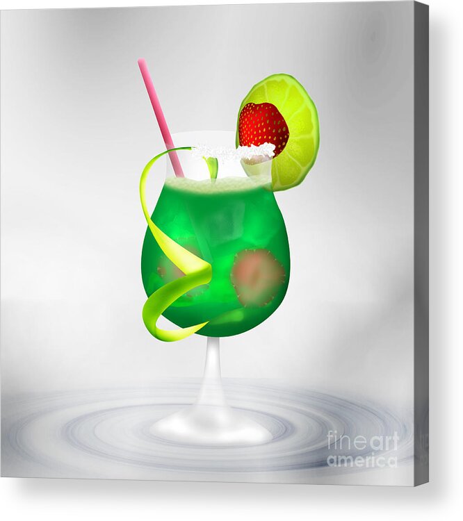Cocktail Acrylic Print featuring the digital art Cocktail Green Strawberry by Gina Koch