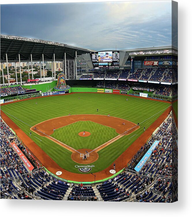 American League Baseball Acrylic Print featuring the photograph Colorado Rockies V Miami Marlins by Mike Ehrmann