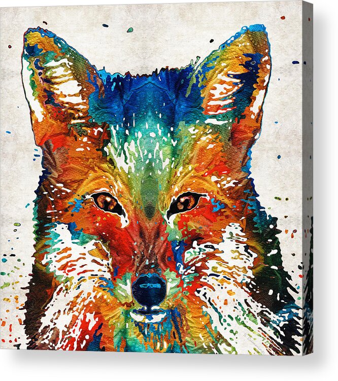 Fox Acrylic Print featuring the painting Colorful Fox Art - Foxi - By Sharon Cummings by Sharon Cummings
