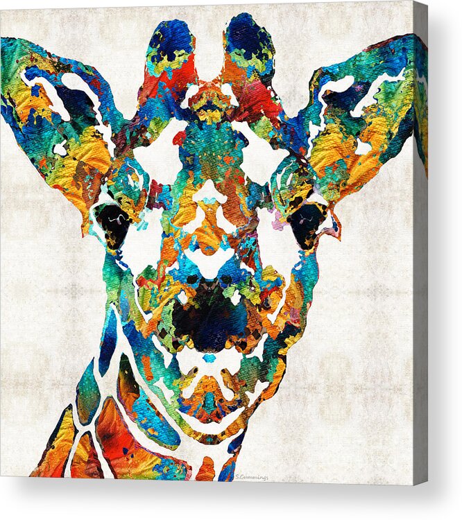 Giraffe Acrylic Print featuring the painting Colorful Giraffe Art - Curious - By Sharon Cummings by Sharon Cummings