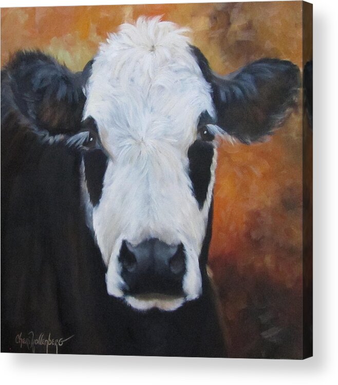Black And White Acrylic Print featuring the painting Cow Painting - Tess by Cheri Wollenberg