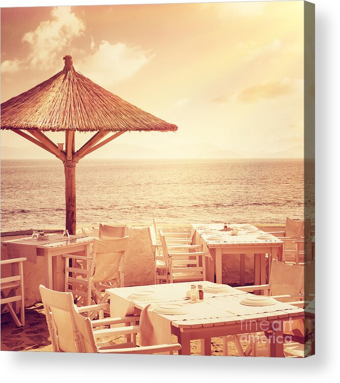 Bar Acrylic Print featuring the photograph Cozy restaurant on the beach by Anna Om