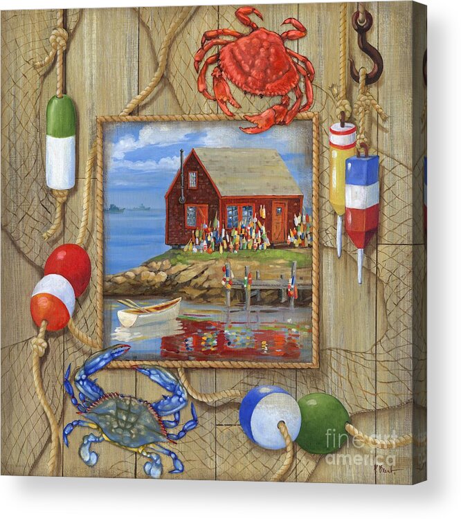 Lobster Acrylic Print featuring the painting Crab Shack Collage by Paul Brent