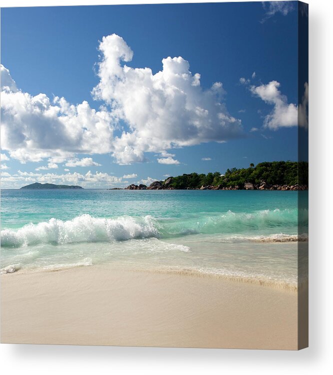 Water's Edge Acrylic Print featuring the photograph Crashing Surf, Anse Lazio, Island Of by David C Tomlinson