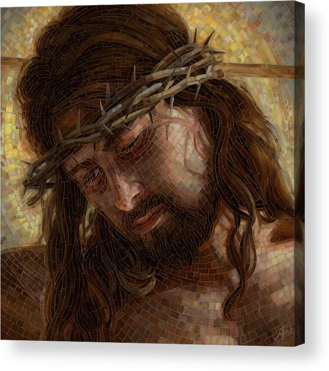 Jesus Acrylic Print featuring the painting Crown of Thorns Glass Mosaic by Mia Tavonatti
