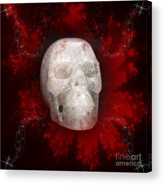 Crystal Acrylic Print featuring the photograph Crystal Skull on Red by Terri Waters