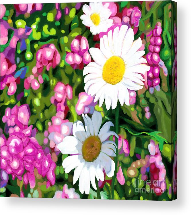Daisy Acrylic Print featuring the painting Daisies in Bed by Jackie Case