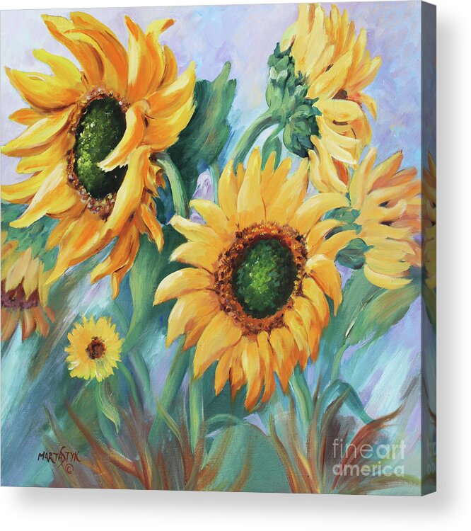 Taken In March 2011-sunflowers Acrylic Print featuring the painting Dancing in the Wind by Marta Styk