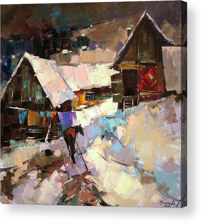 A Winter Landscape Acrylic Print featuring the painting Day by day by Anastasija Kraineva