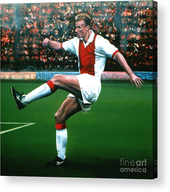 Dennis Bergkamp Acrylic Print featuring the painting Dennis Bergkamp Ajax by Paul Meijering