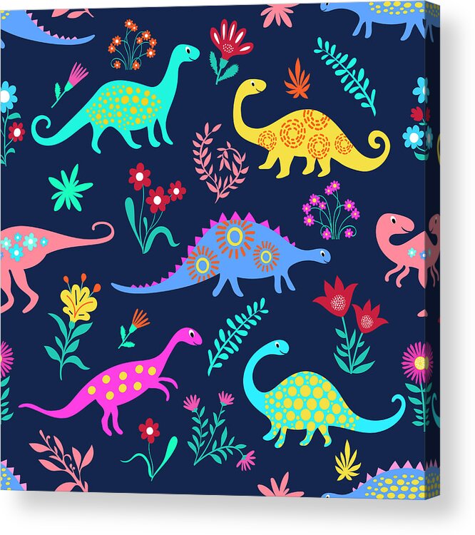 Art Acrylic Print featuring the digital art Dinosaurs Cute Kids Pattern For Girls by Dudi-art