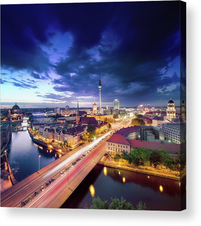 Berlin Acrylic Print featuring the photograph Dramatic Sky Over Berlin Skyline by @by Feldman 1