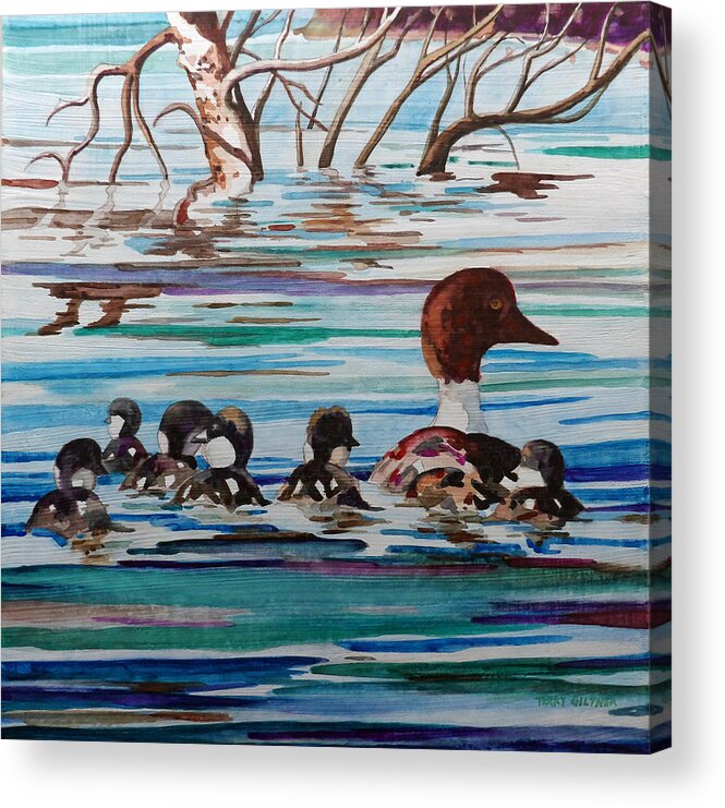 Ducks Acrylic Print featuring the painting Ducks in a Row by Terry Holliday