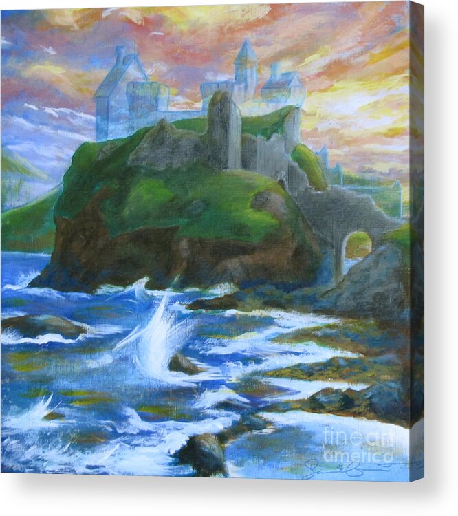 Dunscaith Acrylic Print featuring the painting Dunscaith Castle - Shadows of the past by Samantha Geernaert