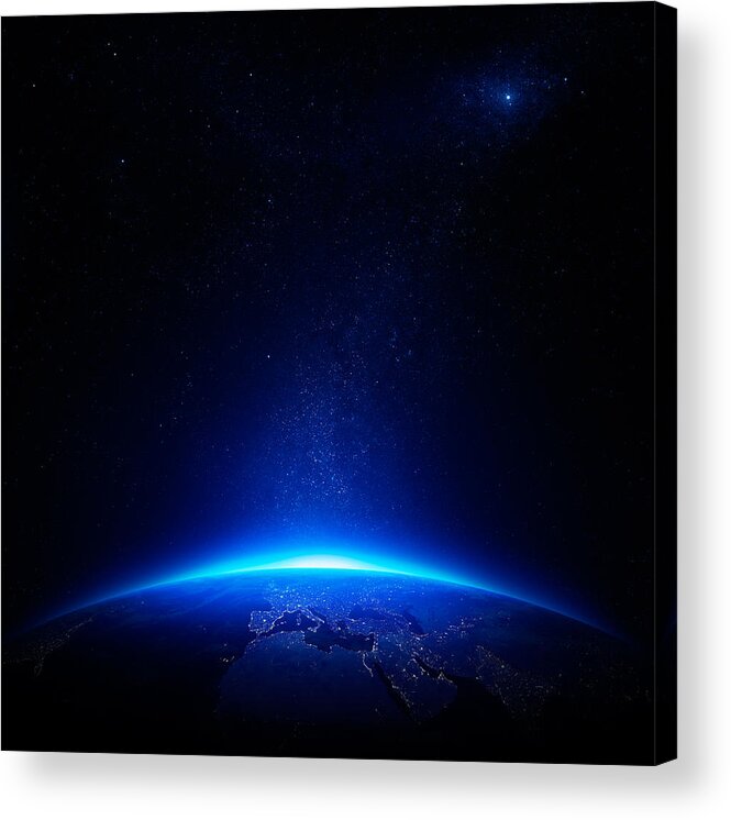 Earth Acrylic Print featuring the photograph Earth at night with city lights by Johan Swanepoel
