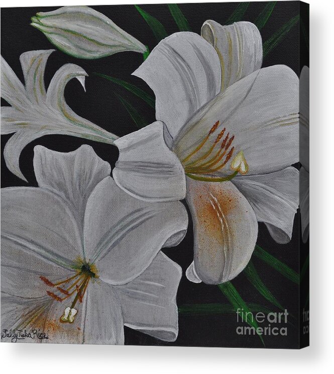Easter Lily Acrylic Print featuring the painting Easter Lilies by Sally Tiska Rice