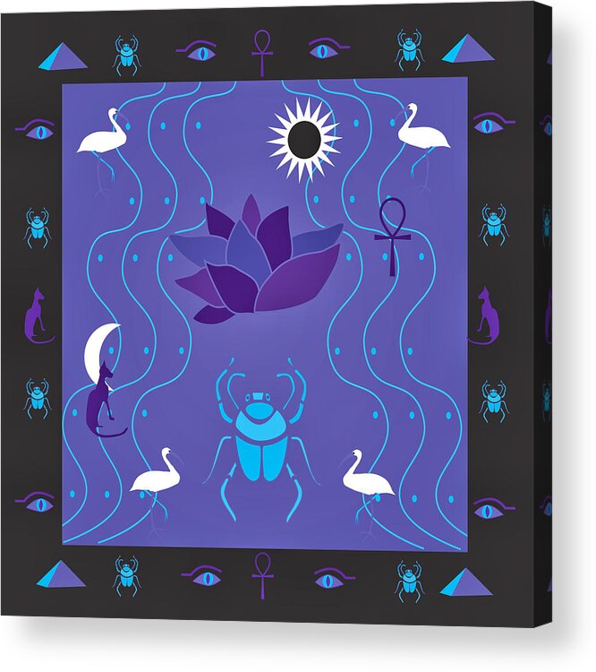Egyptian Acrylic Print featuring the digital art Egyptian Design - purple black by Belinda Greb