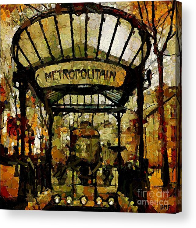 Landscapes Acrylic Print featuring the painting Entrance to the Paris Metro by Dragica Micki Fortuna