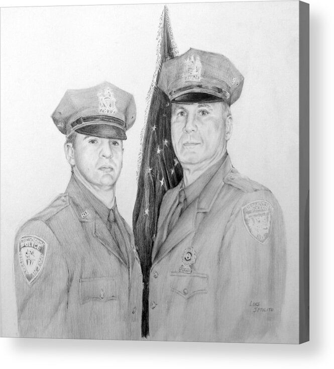 Law Enforcement Acrylic Print featuring the drawing Father And Son by Lori Ippolito