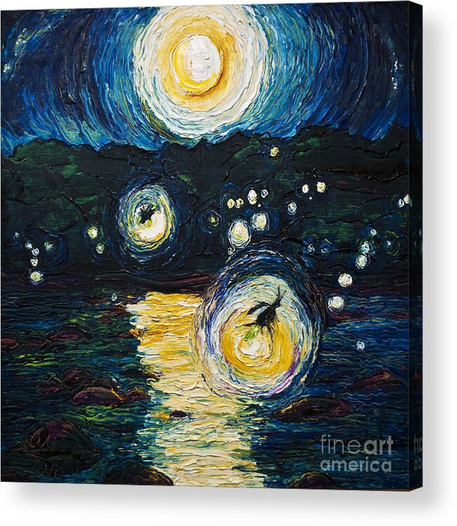 Firefly Paintings Acrylic Print featuring the painting Fireflies Over the Susquehanna by Paris Wyatt Llanso